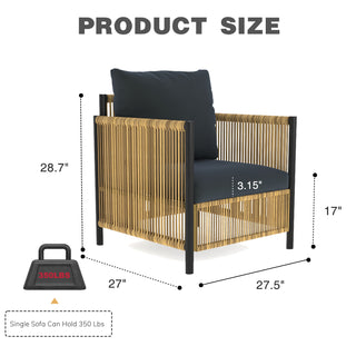 Sunvega Outdoor PE Wicker Sofa Set with Grey Cushions and Coffee Table