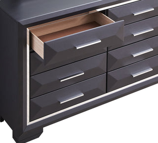 Sunvega Modern Black Wood Veneer Nightstand with Two Drawers for Bedroom