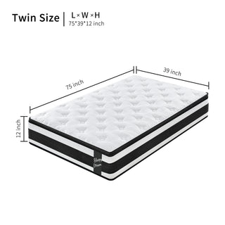 Sunvega 12 Inch Twin Size Hybrid Mattress with Oeko-Tex 100 Knitted Cover
