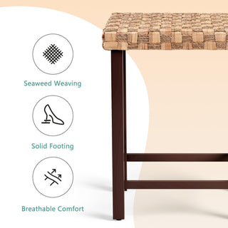 Sunvega Handwoven Seagrass Dining Bench with Cushion and Adjustable Foot Pegs for Farmhouse Kitchen