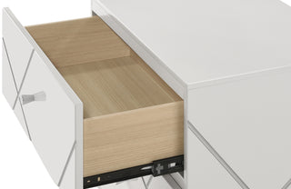 Sunvega Contemporary Nightstand with Geometric Accents and High-Gloss White Finish