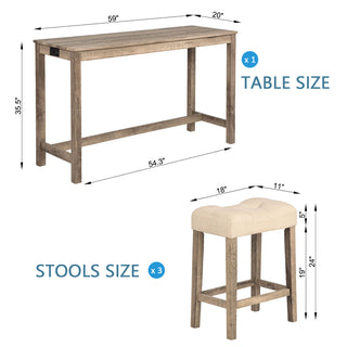 Sunvega 4 Piece Bar Table Set with USB Outlets and Padded Stools for Living Room