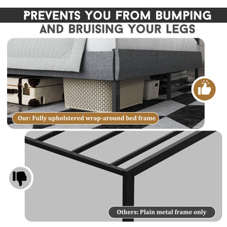 Sunvega Full Size Upholstered Platform Bed Frame With Headboard and 14'' Storage