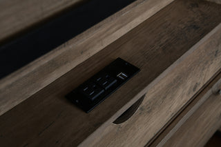 Sunvega Farmhouse Queen Bed Frame with LED Lights Charging Station and Storage Drawers