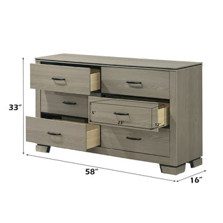 Sunvega Modern Design Queen Size Bed with LED Light Headboard and Weathered Gray Finish