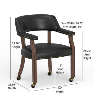 Sunvega Walnut Game Dining Chair with Black Faux Leather and Nailhead Trim
