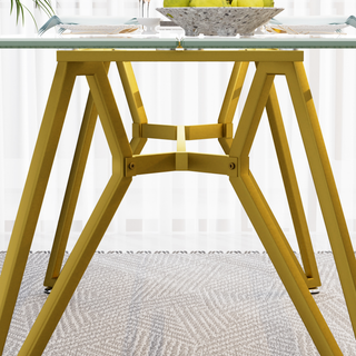 Sunvega Modern Glass Dining Table with Metal Legs for Kitchen Living Room Office