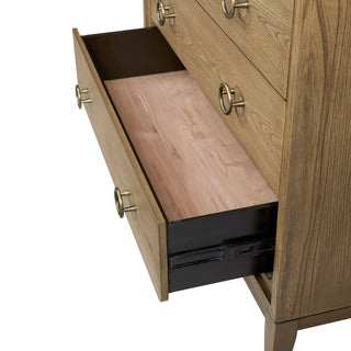 Sunvega 5 Drawer Dresser in Softer Modern Latte Finish with Elm Veneers