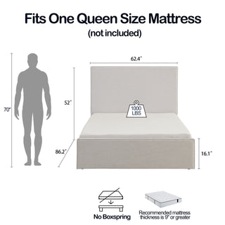 Sunvega Lucas Tall 52" High Upholstered Bed with Textured Ivory Canvas Headboard