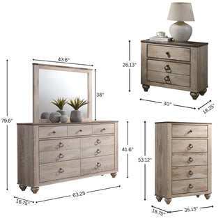Sunvega Contemporary White Wash Queen Bedroom Set with Dresser Mirror Nightstands Chest