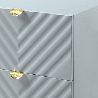 Sunvega Grey High Gloss Modern Nightstand with Two Drawers and Gold Finish
