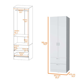 Sunvega Wenge 2-Door 2-Drawer Wardrobe with Hanging Rod for Bedroom