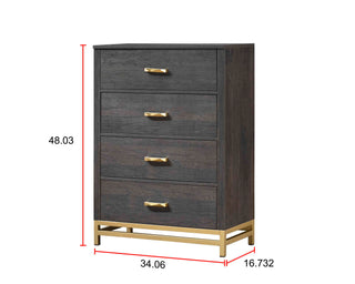 Sunvega Contemporary Gray Finish Chest with Gold Handles and Four Drawers