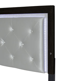 Sunvega Modern Beige Faux Leather Queen Panel Bed with Headboard Lighting