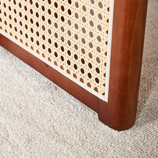 Sunvega Natural Solid Wood Dining Table with Imitation Rattan Legs for Dining Room