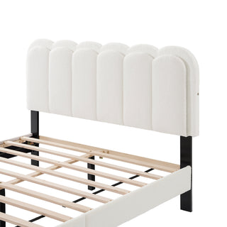 Sunvega Cream Petal Headboard Bed Frame with Atmosphere Light for Bedroom