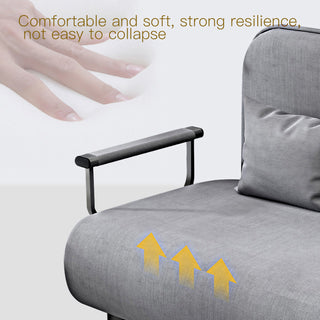Sunvega Folding Grey Linen Sofa Bed Chair with Pillow for Small Room