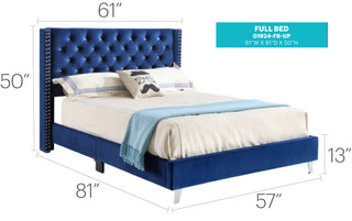 Sunvega Transitional Upholstered Bed in Navy Blue with Soft and Sturdy Materials