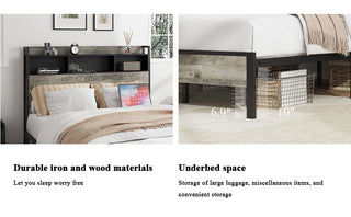 Sunvega Sturdy Single Bed Frame with Headboard Storage and Charging Station