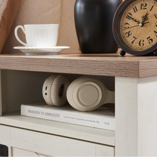 Sunvega Farmhouse Nightstand with Barn Door and Storage for Bedroom or Office