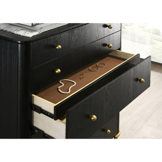 Sunvega Black Wood Grain 5-Drawer Chest with Gold Legs for Bedroom