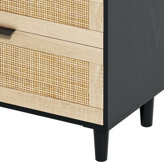 Sunvega 6 Drawer Rattan Dresser with Metal Handle and Wood Legs for Bedroom Storage