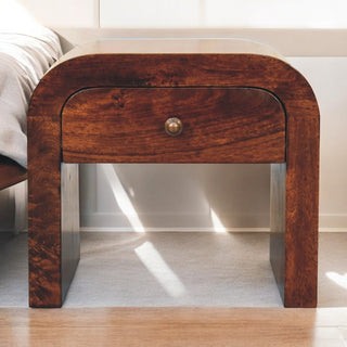 Sunvega California Walnut Mango Wood Nightstand with One Small Drawer and Brass Knob