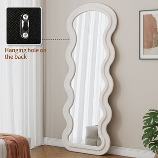 Sunvega Flannel Wavy Full Length Floor Mirror with Stand for Bedroom or Living Room
