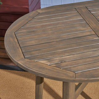 Sunvega Rustic Acacia Wood Bar Table with Slat Design and X-Stretcher for Outdoor