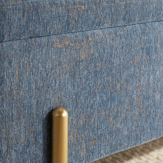 Sunvega Gold Metal and Blue Fabric Contemporary Storage Bench with Flip Top Lid