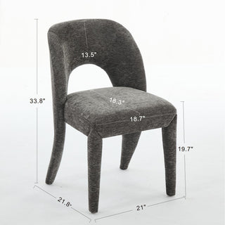 Sunvega Grey Chenille Dining Chairs with Hollowed-Out Backrest Set of 2