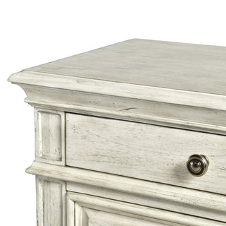 Sunvega Nightstand With USB Charging In Cathedral White Vintage Finish