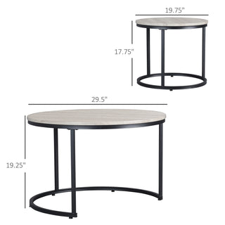 Sunvega Industrial Style Round Nesting Coffee Table Set with Metal Frame for Living Room