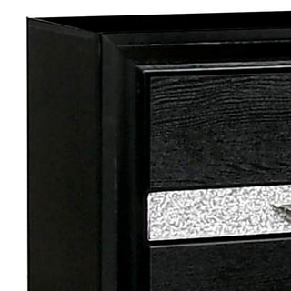 Sunvega Black Nightstand with Silver Trim Accent and Jewelry Drawer