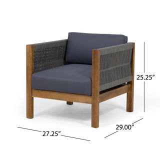 Sunvega Modern Acacia Wood Rattan Loveseat Set with Water-Resistant Cushions