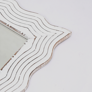 Sunvega Hand-Finished Distressed White Wood Mirror with Wavy Frame Edge 36x72 Inch