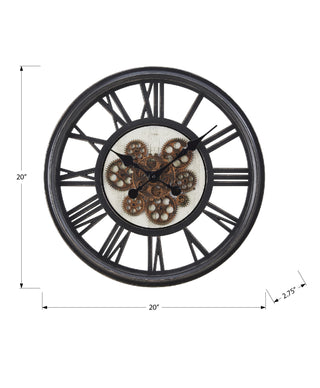 Sunvega 20 Inch Round Black Wall Clock with Moving Gear Mechanism