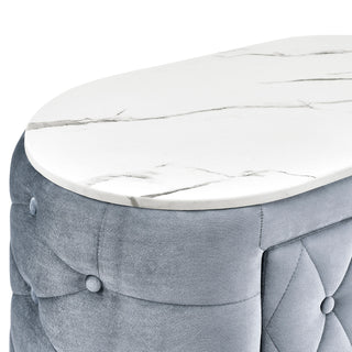 Sunvega Modern Fabric Upholstery Nightstand with Faux Marble Top and Two Storage Drawers