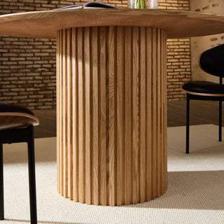 Sunvega MDF Round Dining Table Mid Century Modern Oak Kitchen Table