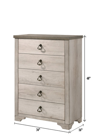 Sunvega Cottage Style Distressed Two Drawer Nightstand with Driftwood Finish