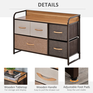 Sunvega 5-Drawer Fabric Storage Dresser with Foldable Drawers and Anti-Toppling Design