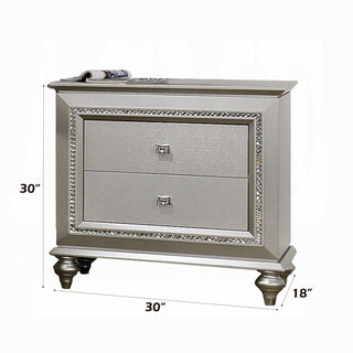 Sunvega Modern Glam Champagne Finish Wooden Nightstand with Sparkling Crystal Trim