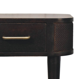 Sunvega Handcrafted Mango Wood Bedside with Rattan Panels in Velvet Mocha Finish