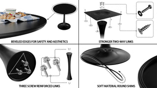 Sunvega Black Round Tulip Dining Table with MDF Top for Kitchen Living Room Office