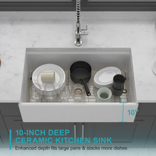Sunvega 33 Inch White Porcelain Ceramic Farmhouse Kitchen Sink Workstation with Reversible Apron
