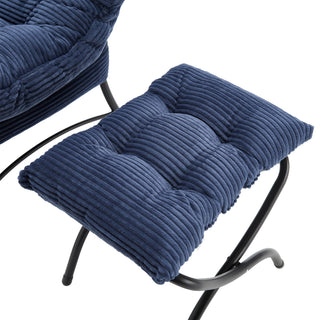 Sunvega Modern Lazy Chair with Ottoman and Armrests for Small Space Navy Blue