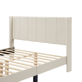 Sunvega Modern Minimalist Linen Upholstered Wingback Bed with Panel-Tufted Headboard