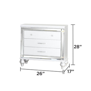 Sunvega Mirror Accented Modern Style Nightstand with Three Spacious Drawers in Silver