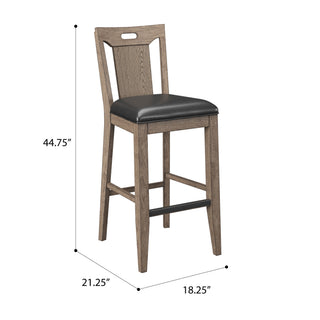 Sunvega Pecan Brown Wooden Bar Stools with Slat Back Design, Set of 2