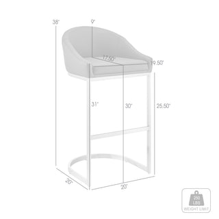 Sunvega Brushed Stainless Steel Bar Stool with White Faux Leather Upholstery